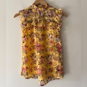 NEW! Almost Famous Yellow Floral Lace Ruffle Sleeveless Blouse‎